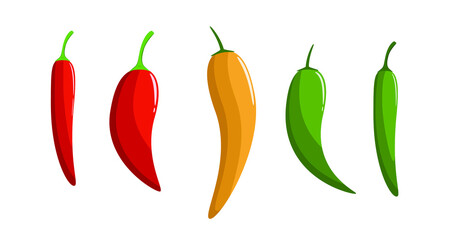 Set of peppers on a white background. Red, yellow, green. Vegetables