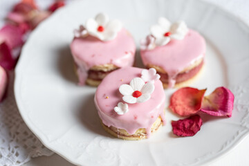 pink sponge cake with flowers and petals wedding, valentine, spring, mothersday love cake 