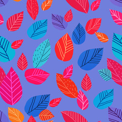 Seamless pattern with decorative multicolored leaves on colored background for your design projects and business