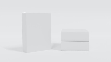 Blank white 3d render box packaging template for mockup. Great for presenting and advertising your product.