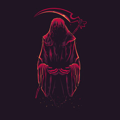 Detailed grim reaper illustration and tshirt design - obrazy, fototapety, plakaty