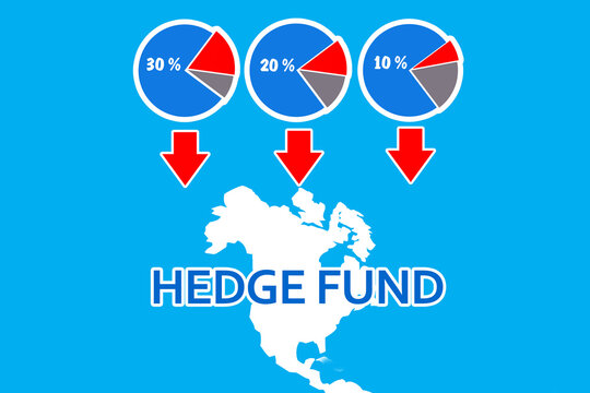 Hedge Fund in North America. Investment stock in USA. Infographics on topic of Hedge Fund in North America. Investment stock infographics on a blue background. Investing with a Hedge Fund.