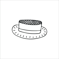 Hand-drawn summer hat for women, single element. Graphic doodle, sketch, outline drawing isolated on white. Vector illustration