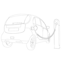 The circuit of an electric car on charging. Back view. Vector illustration