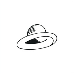 Hand-drawn summer hat for women, single element. Graphic doodle, sketch, outline drawing isolated on white. Vector illustration