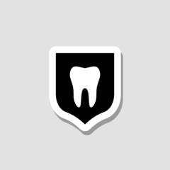 Tooth on shield protection logo sticker icon isolated on white background