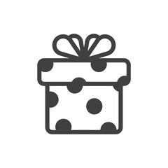 Gift box icon with bow. A simple image of a closed box. Dark polka dots texture on a white background.. Isolated vector on a pure white background.