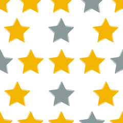 Yellow stars on a white background. Seamless pattern for printing on fabric, textile, paper. Vector graphics.