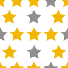 Yellow stars on a white background. Seamless pattern for printing on fabric, textile, paper. 
