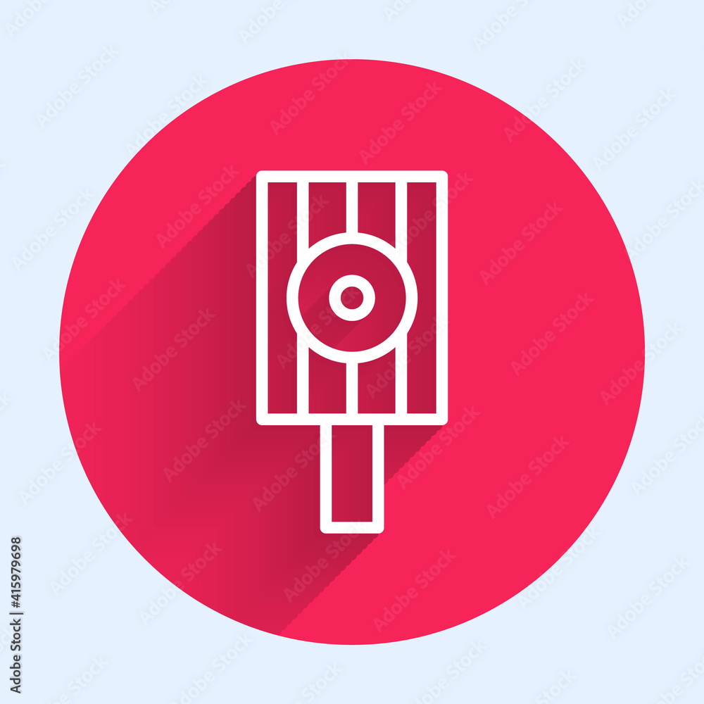 Aufkleber white line spray can nozzle cap icon isolated with long shadow. red circle button. vector.