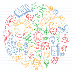 Education icons set. School and colledge. Creativity and imagination.