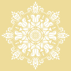 Oriental vector pattern with arabesques and floral elements. Traditional ound gyellow and white classic ornament. Vintage pattern with arabesques