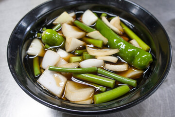 Green onion and stem of garlic pickle, Korean side dish.