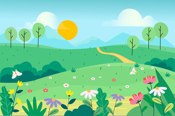 Fototapeta na wymiar illustration of natural landscape in spring