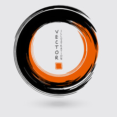 Black and orange ink round stroke on white background.