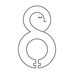 8 march, continuous line. Vector illustration, isolated on a white background.