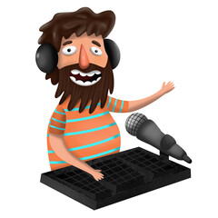 DJ on the radio, illustration on a white background.