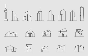 set of houses, building, home, architecture logo design
