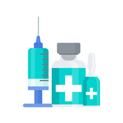Vaccination icon. Syringe and dose of vaccine. Protect people