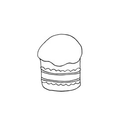 Outline Easter cake or sweet bread or Paska. Simple hand drawn vector illustration. Template for creativity