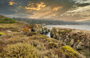 Beautiful landscape, view rocky Pacific Ocean coast at Point Lobos State Reserve in Carmel, California.