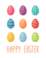 Happy Easter card with eggs and handwriting text, vector illustration