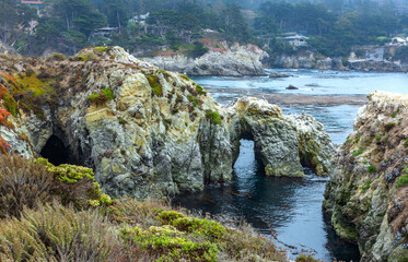 Beautiful landscape, view rocky Pacific Ocean coast at Point Lobos State Reserve in Carmel, California.
