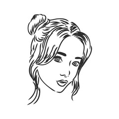 Girl with Bouffant Hairstyle, portrait of a girl, vector sketch on a white background