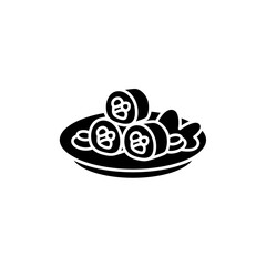 Kimbap glyph icon.Korean seaweed wrapped rolls.Traditional korean rolls with rice, cream cheese, fried pork or seafood. Korean cuisine concept.Filled flat sign. Isolated silhouette vector illustration