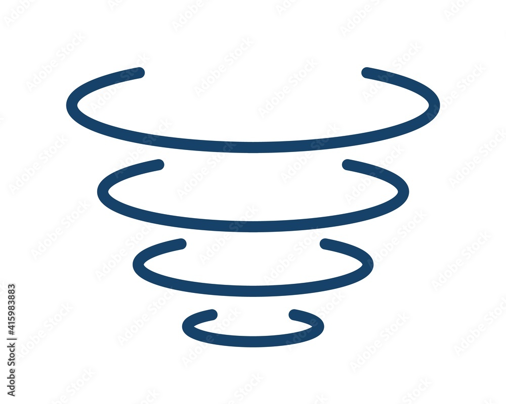 Poster Simple tornado icon with abstract spiral lines. Design of weather logo with whirlwind of hurricane in motion. Flat vector illustration in line art style isolated on white background
