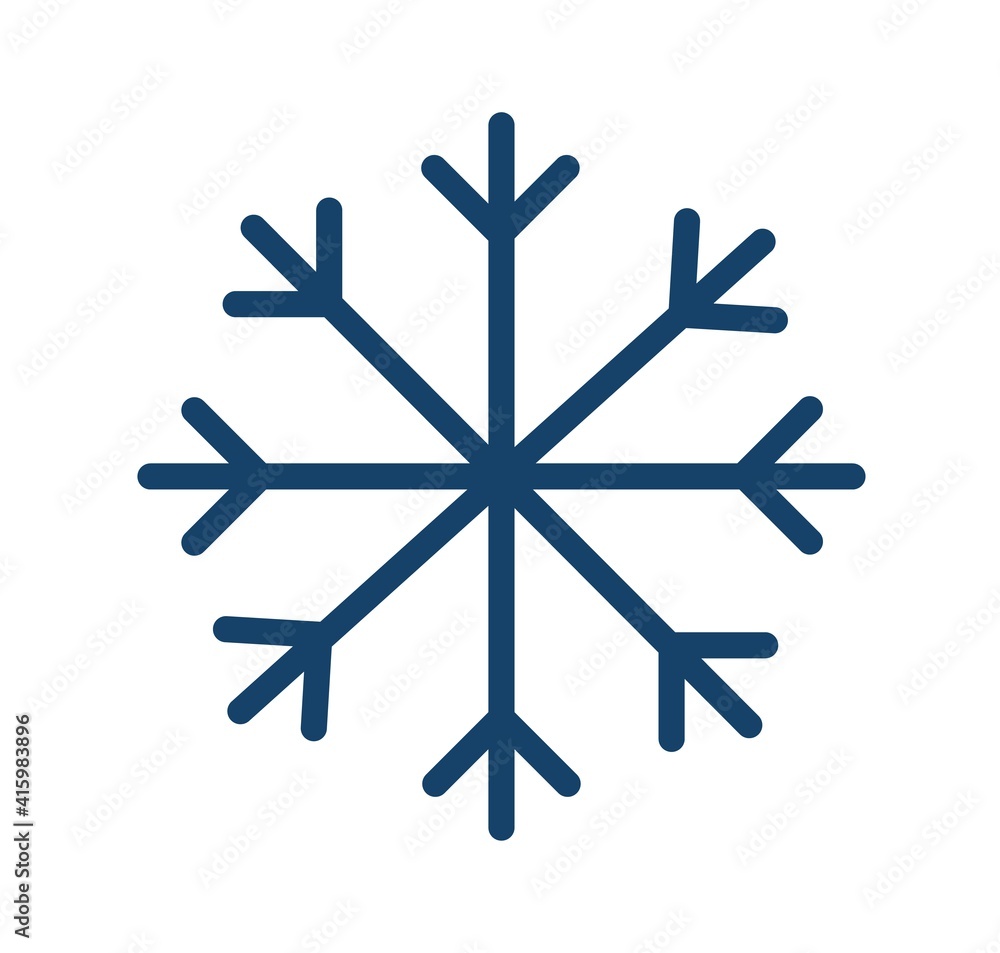 Aufkleber Simple icon of frost cold weather with snowflake. Abstract snow logo. Winter precipitation. Flat vector illustration in line art style isolated on white background