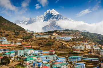 View on Namche Bazar, Khumbu district, Himalayas, Nepal - obrazy, fototapety, plakaty
