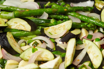 Stir-fried eggplant vegetables with asparagus 