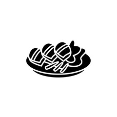 Bossam glyph icon. Traditional korean dish. Asian food of wrapped boiled pork with dipping sauces in lettuce leaf. Korean cuisine concept.Filled flat sign. Isolated silhouette vector illustration