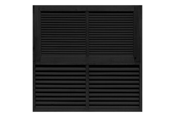 European antique black wooden shutters window isolated on a white background