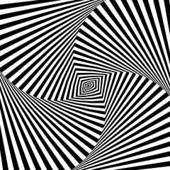 Naklejka premium Black white line distortion illusion design. Geometric stripped pattern. Vector monochrome background.