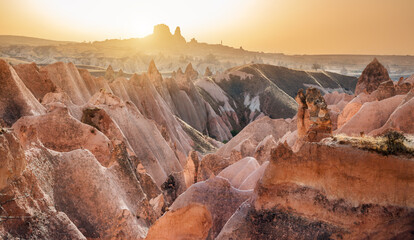 Red valley in Cappadocia at sunset time, Central Anatolia,Turkey
