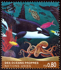 Obraz na płótnie Canvas Postage stamp United Nations 1992 ocean bottom, Geneva