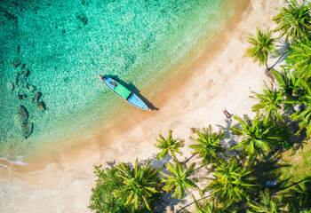 Aerial view tropical beach Sai Nuan, koh Tao, Thailand