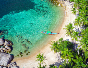 Aerial view tropical beach Sai Nuan, koh Tao, Thailand