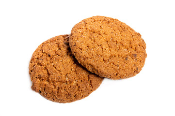 two oat cookies isolated on a white background