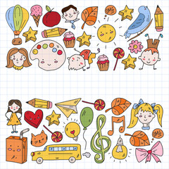 Vector pattern with items for school. Online internet education, e-learning.