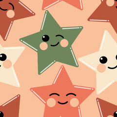 Pink and green stars on a pastel background. Seamless pattern for printing on fabric, textile, paper, kids decor. 