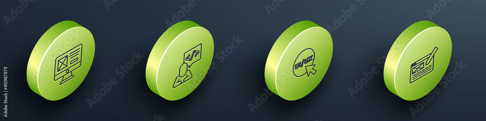 Wall mural set isometric line ui or ux design, front end development, and icon. vector.