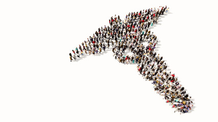 Concept or conceptual large gathering  of people forming the image of the caduceus as a medical symbol. A 3d illustration metaphor for emergency, ambulance, hospital, pharmacy, health and medicine