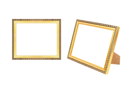 Gold photo frame isolated on white with clipping path