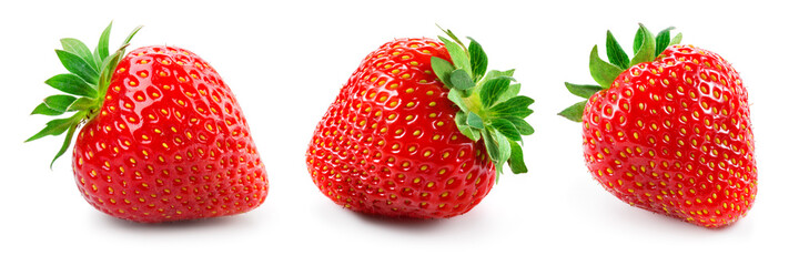 Strawberry isolated. Strawberries with leaf isolate. Whole strawberry on white....