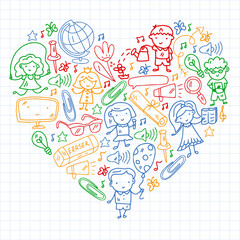 Vector pattern with items for school. Online internet education, e-learning.