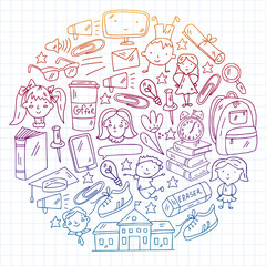 Vector pattern with school icons. Internet education, e-learning. Digital technology.