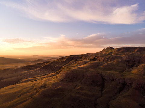 Aerial view of Camel&rsquo;s Hump sunrise in Northern Drakensberg, South Africa